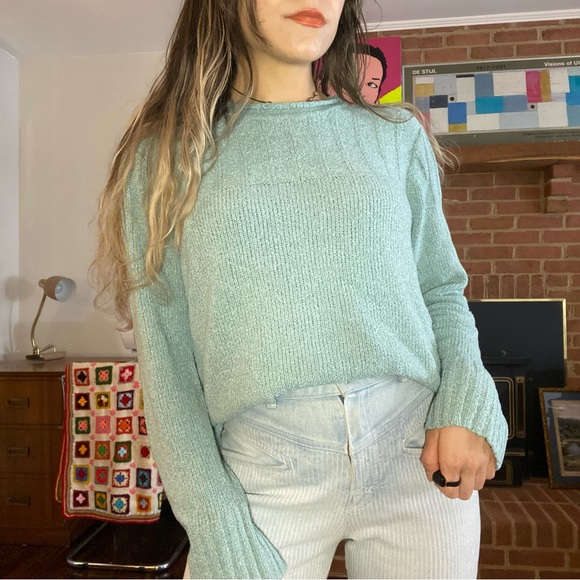 Vintage Sweaters - Vintage Y2K Chenille Pastel Soft Ribbed Knit Mockneck Tunic Sweater Craz…